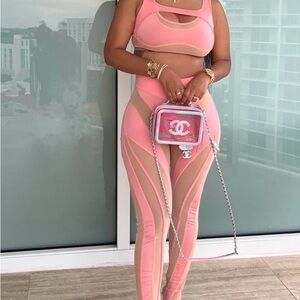 MINAA MONROE peach/pink color block mugler inspired two piece set